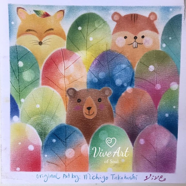 The Autumn hide and seek.
Original Art from Michiyo Takahashi
早晨變得幸福丶快樂，因為與Taku老師一起共畫。